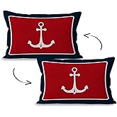 Liosei Coastal Nautical Decorative Throw Pillow Cover, Nautical Gifts for Women, Navy Blue Red Anchor Ocean Coastal Pillow Covers for Home Room Bed Sofa Decor, 16x24 Inch