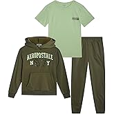 AEROPOSTALE Boys Sweatsuit Set - 3 Piece Athletic Soft Fleece Hoodie, Graphic Tee and Boys Joggers Sweatpants (Sizes: 8-12)