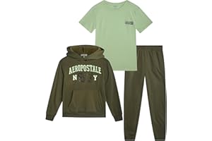 AEROPOSTALE Boys Sweatsuit Set - 3 Piece Athletic Soft Fleece Hoodie Graphic T Shirt and Jogger Sweatpants (Sizes 4-12)