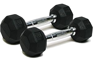 SPRI Dumbbells Hand Weights Set of 2 - Rubber Hex Chrome Handle Exercise & Fitness Dumbbell for Home Gym Equipment Workouts Strength Training Free Weights for Women, Men