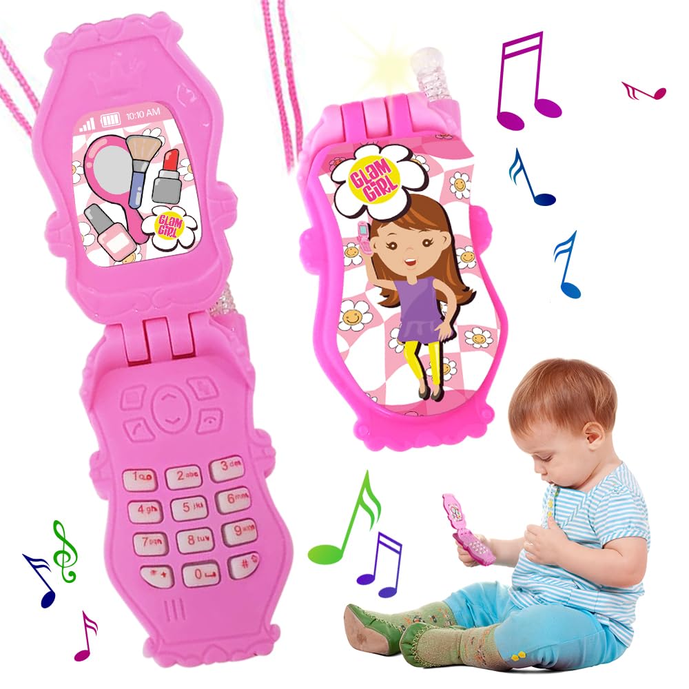 Photo 1 of ArtCreativity Pretend Play Flip Cell Phones for Kids, Toddlers - 6 Pack, Cellphone Toy with Songs, Ringtones, Funny Messages and LEDs, Birthday Party Favors and Gifts for Girls - Pink and White