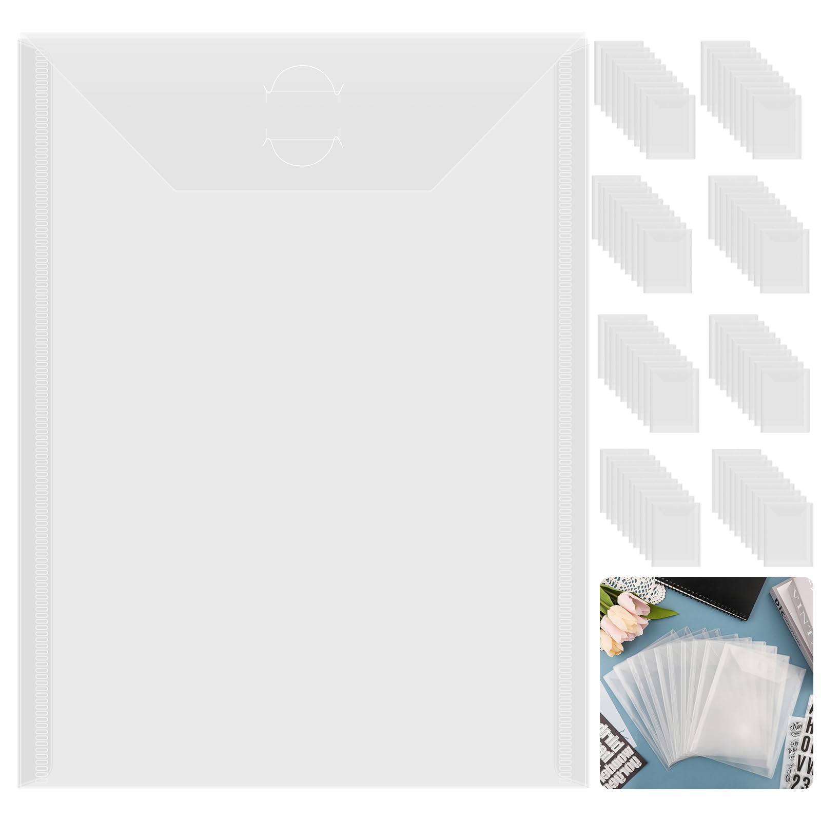 Briartw 80 Pack Storage Envelopes Clear 7x9.4 Resealable Plastic Envelopes Pockets for Cutting Dies Stencil Crafts Organizer Holder,Storage Bag for Clear Stamp,Die Cuts,Scrapbook Paper,Photos