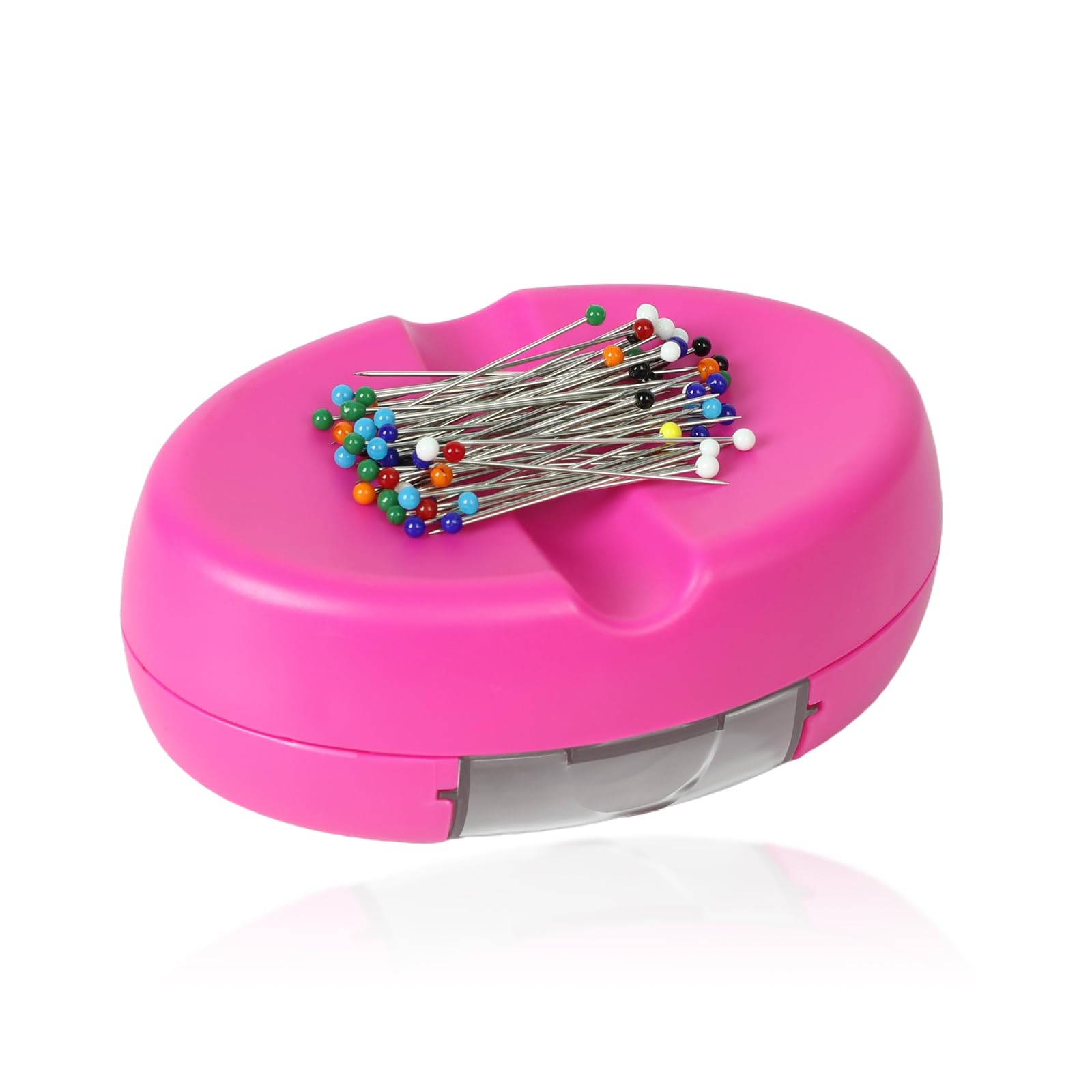 Hilltian Magnetic Pin Holder with 100 PCS Plastic Head Pins, Magnetic Pincushion with Drawer for Sewing Quilting (Pink)