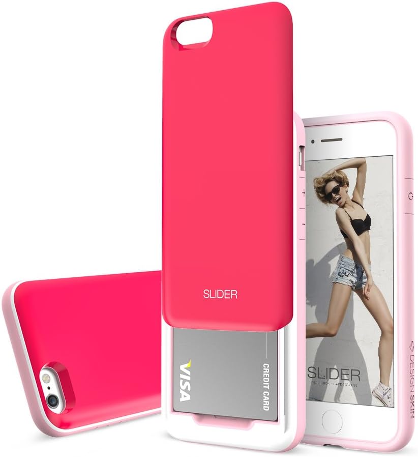 Slider 3-Layer TPU and PC Slim Bumper Wallet Case with Card Slot for iPhone 6s Plus / 6 Plus - Hot Pink