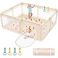 Abdtech Playpen for Babies and Toddlers 79x71inch - Extra Large Baby Gate Play Pen with Soft Breathable Mesh Cover - Indoor and Outdoor Baby Playard - Portable Playpen for Babies (Apricot)
