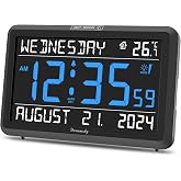DreamSky Large Digital Clock with Date and Day of Week for Seniors | Electric Desk Clock for Elderly, Bedroom Alarm Clock with Battery Backup, Dimmer, USB, Auto DST, Temperature, Volume Control