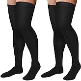 Supervitae 2 Pairs Thigh High 30-40 mmHg Compression Socks for Men & Women Extra Firm Closed Toe Thigh High Compression Socks for Swelling Edema Men and Women