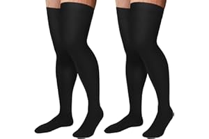 SUPERVITAE 2 Pairs Thigh High Compression Socks for Men & Women 30-40 mmHg Extra Firm Compression Stockings Closed Toe 30-40 mmHg Thigh High Compression Socks for Swelling Edema Men and Women