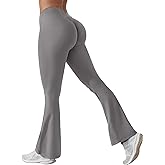 QOQ Womens Scrunch Flare Leggings V Back High Waisted Bootcut Yoga Pants Tummy Control Bell Bottom Leggings