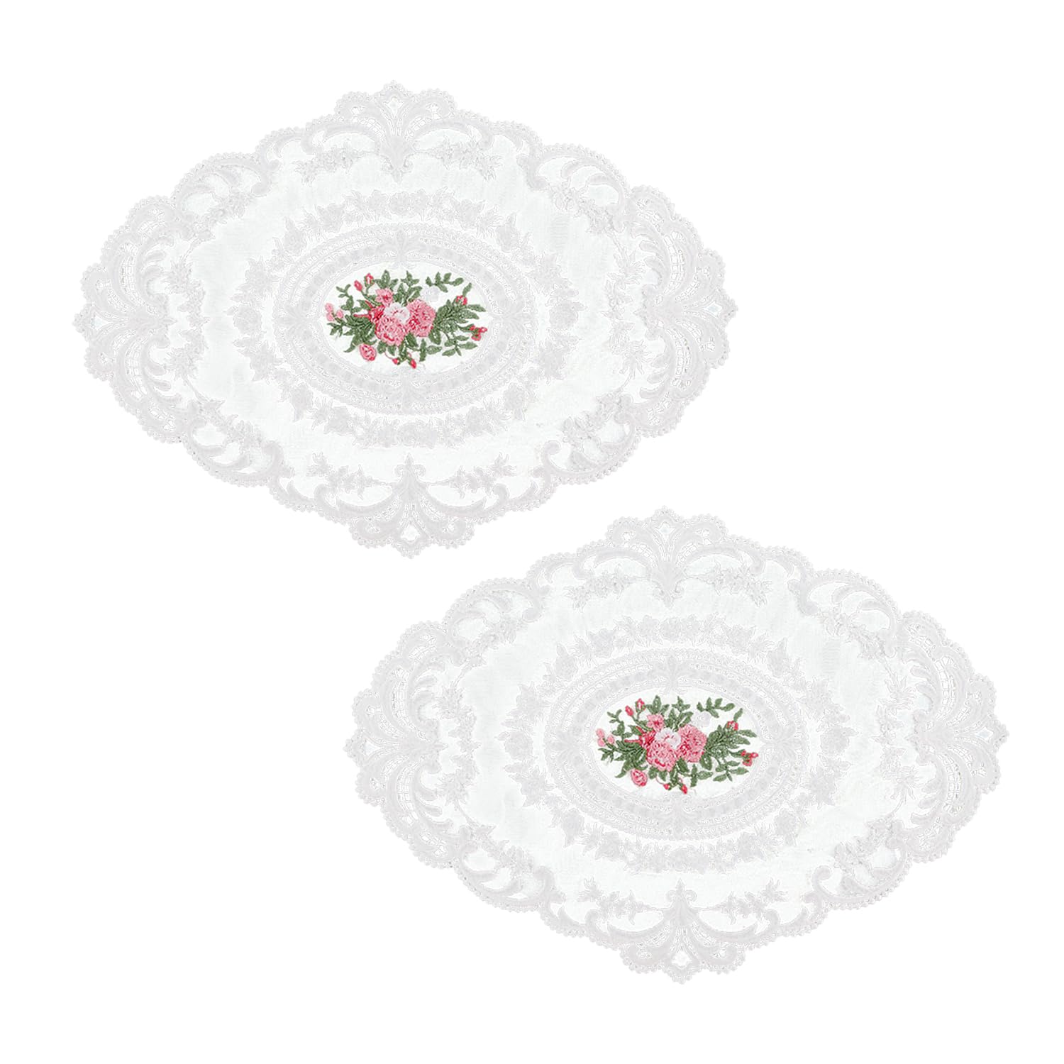Rumyve 2pcs Vintage Lace Placemats,Handmade Cotton Crochet Doily Lace Placemats,and Coasters for Family Weddings