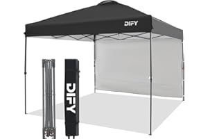 DIFY 10x10 Durable Pop Up Canopy with 1 Removable sidewall, Outdoor Canopy Tent with Roller Bag, Easy to Assemble and Carry, Patio Outdoor Canopy for Commerce, Beach, Party. (Black)