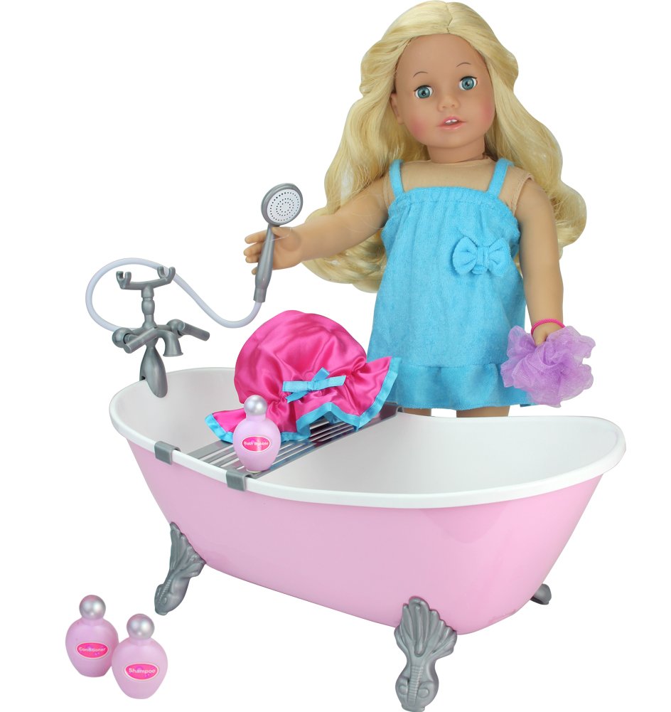 18 Inch Doll Bathtub with Shower, Pink Clawfoot Tub Made by Sophia's