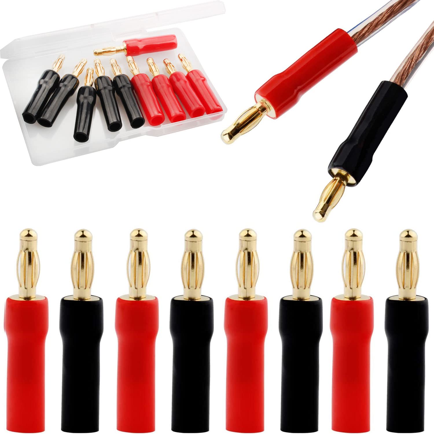 RUNCCI-YUN 10PCS Black RED Banana Plugs, 4MM Speaker Connectors, Gold Plated, Compatible with Amplifier, HiFi, Receiver