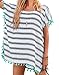 Chalier Womens Striped Chiffon Swimwear Bikini Swim Beachwear Swimsuit Cover up,A-white Stripe,One Size