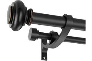 VIMAYTA Double Curtain Rods 72 to 144 Inches with Solid Aluminum Alloy Brackets, 1 Inch Adjustable Drapery Rod, Heavy Duty Dual Curtains Rod for Window, Sliding Door, Bedroom Decoration, Matte Black