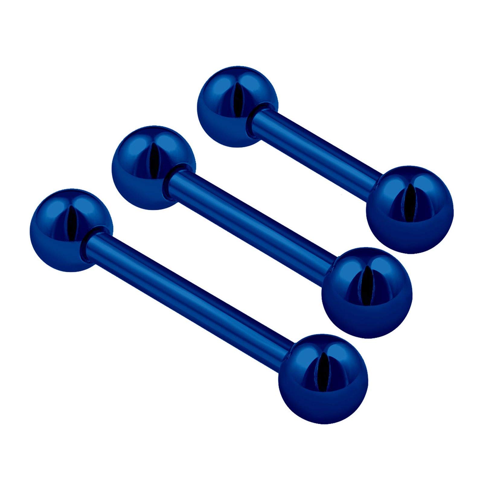 KJM FASHION 3PCS Surgical Steel Dark Blue Barbell Rings 16g 6mm 8mm 10mm 3mm Ball Lobe Conch Rim Earrings Eyebrow Piercing Jewellery 0697