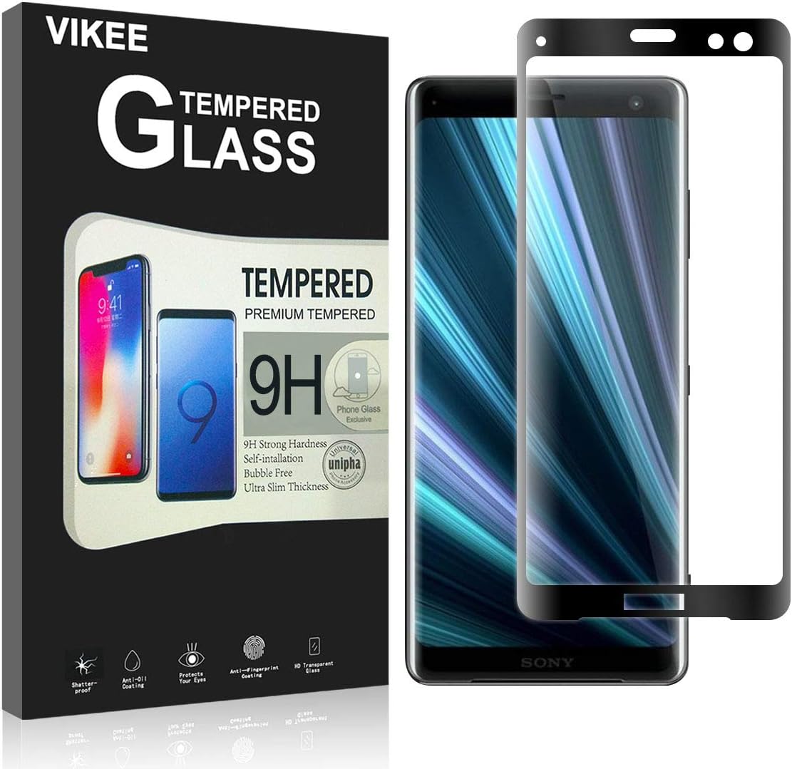 VIKEE Compatible Sony Xperia XZ3 Screen Protector, 3D Full Coverage[Edge to Edge Crash Protection][Scratch-Proof][3D Touch] [Bubble-Free] 9H Hardness Tempered Glass Film for Sony Xperia XZ3 【Black】