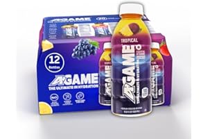 A-GAME THE ULTIMATE IN HYDRATION A-GAME Sports Drink, Tropical, The Ultimate Hydration Sports Beverage for Athletes, 8 Essential Vitamins including B, C, & E plus Natural Sea Salt Electrolytes, All Natural Flavors & Sweeteners, Gluten Free, 16.9 Fl Oz (Pack of 12)