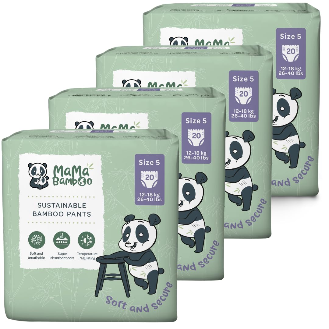 Mama Bamboo Soft, Breathable, Sustainable Bamboo Nappy Pants - Pull-Ups - Super Absorbent Lock Away core (Size 5-80 Pants)