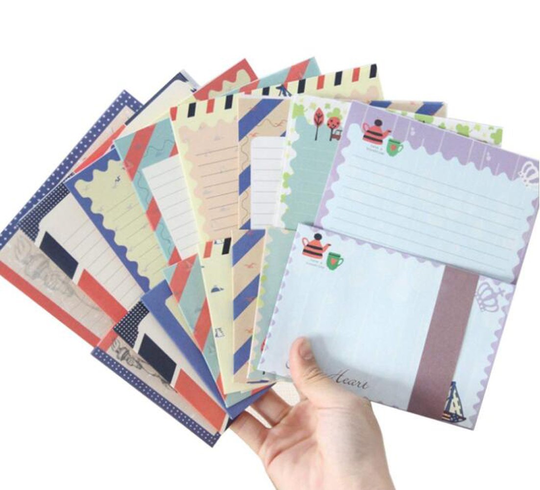 32 Pcs Assorted Color Cute Lovely Special Design Writing Stationery Paper with 16 Pcs Navy Style Envelopes Writing Stationery Letter Paper Set