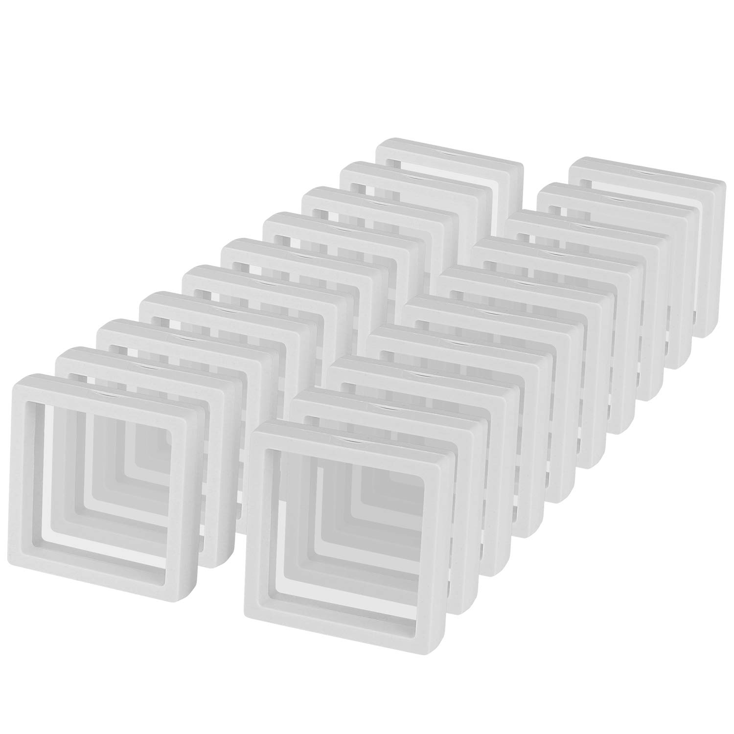 sdoot 3D Floating Frame Display Holder Stands, Set of 20 Coin Display Stands, 3D Floating Jewelry Frame for AA Medallions, Challenge Coins, Chip, Jewelry, Pin - 3.5 x 3.5 x 0.8 Inches (White)