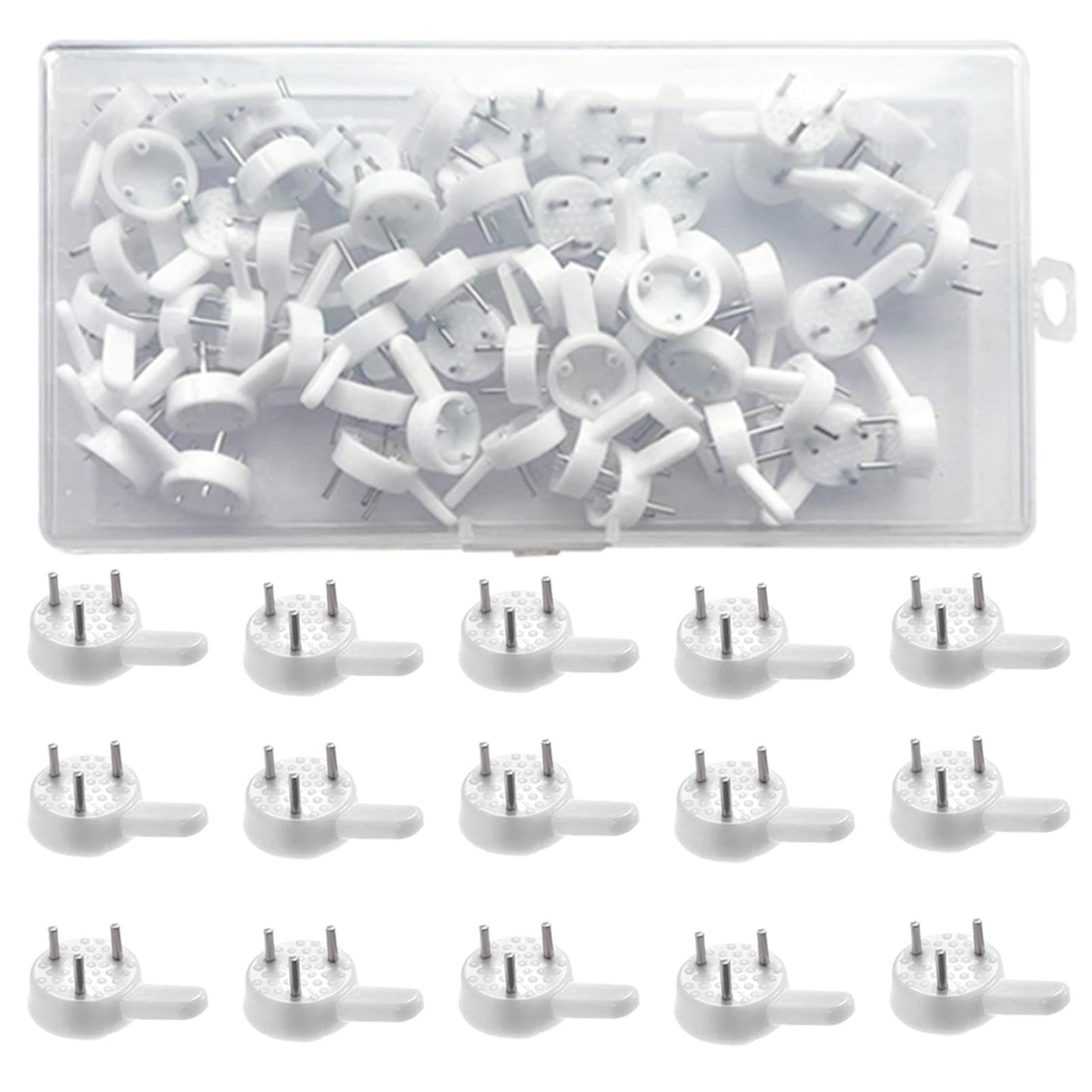 Divono 60pcs White Plastic+Steel Wall Hooks for Hard Walls, Multiple Use, Invisible Nail Set, Holds Up to 500g, Suitable for Wood, Brick, Concrete, Metal