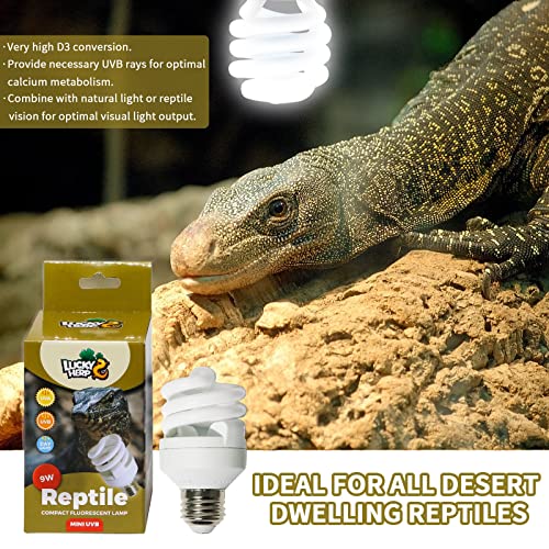 LUCKY HERP Mini UVA UVB Reptile Light 10.0 9W, UVB Bulb for All Desert