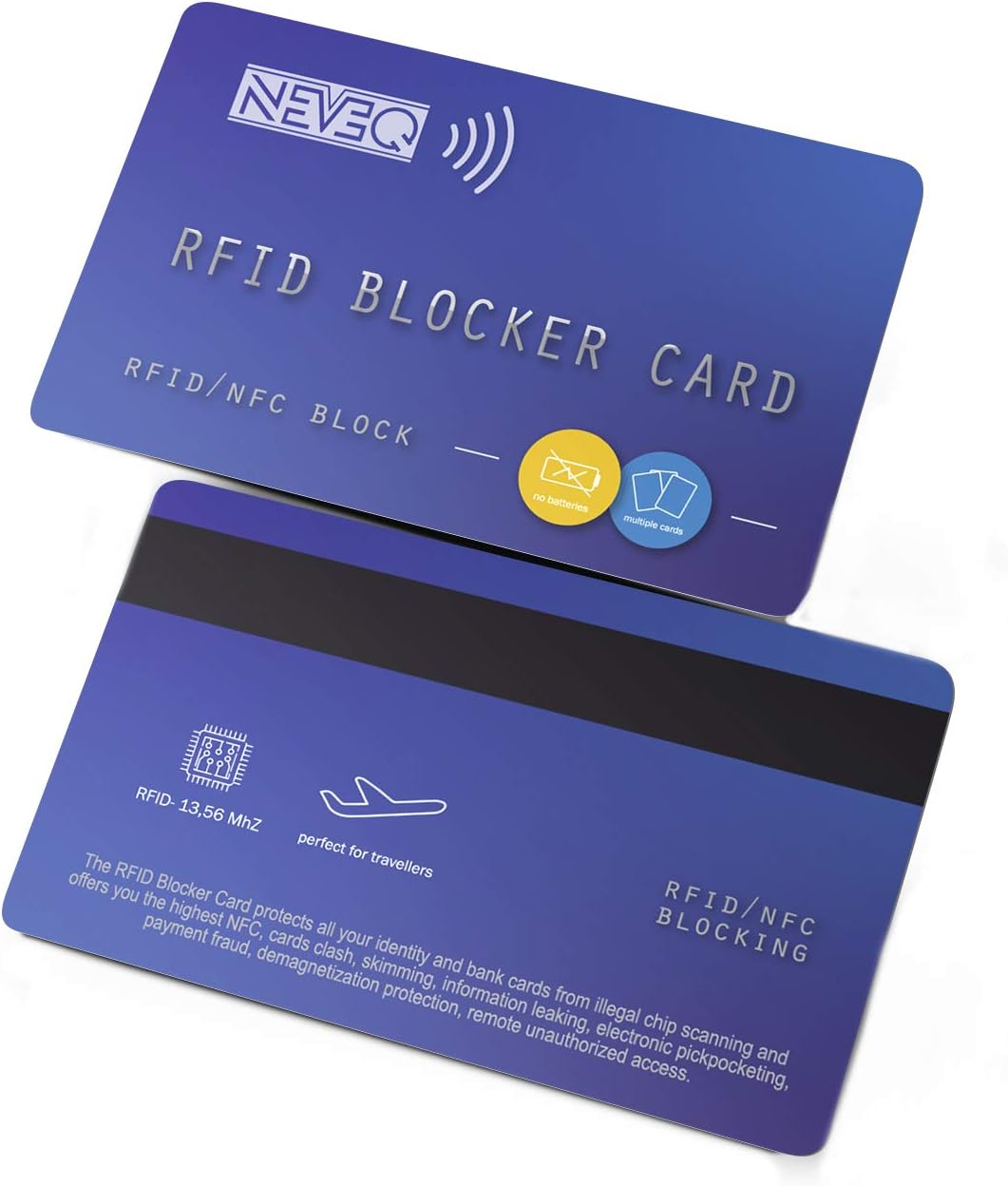 NEVEQ RFID & NFC Blocking Card - Anti-Theft Security for Credit/Debit/ID Card. Secure Your Identity and Finance Information with a Slim-Design Card Protector, 1 pc. (Blue)