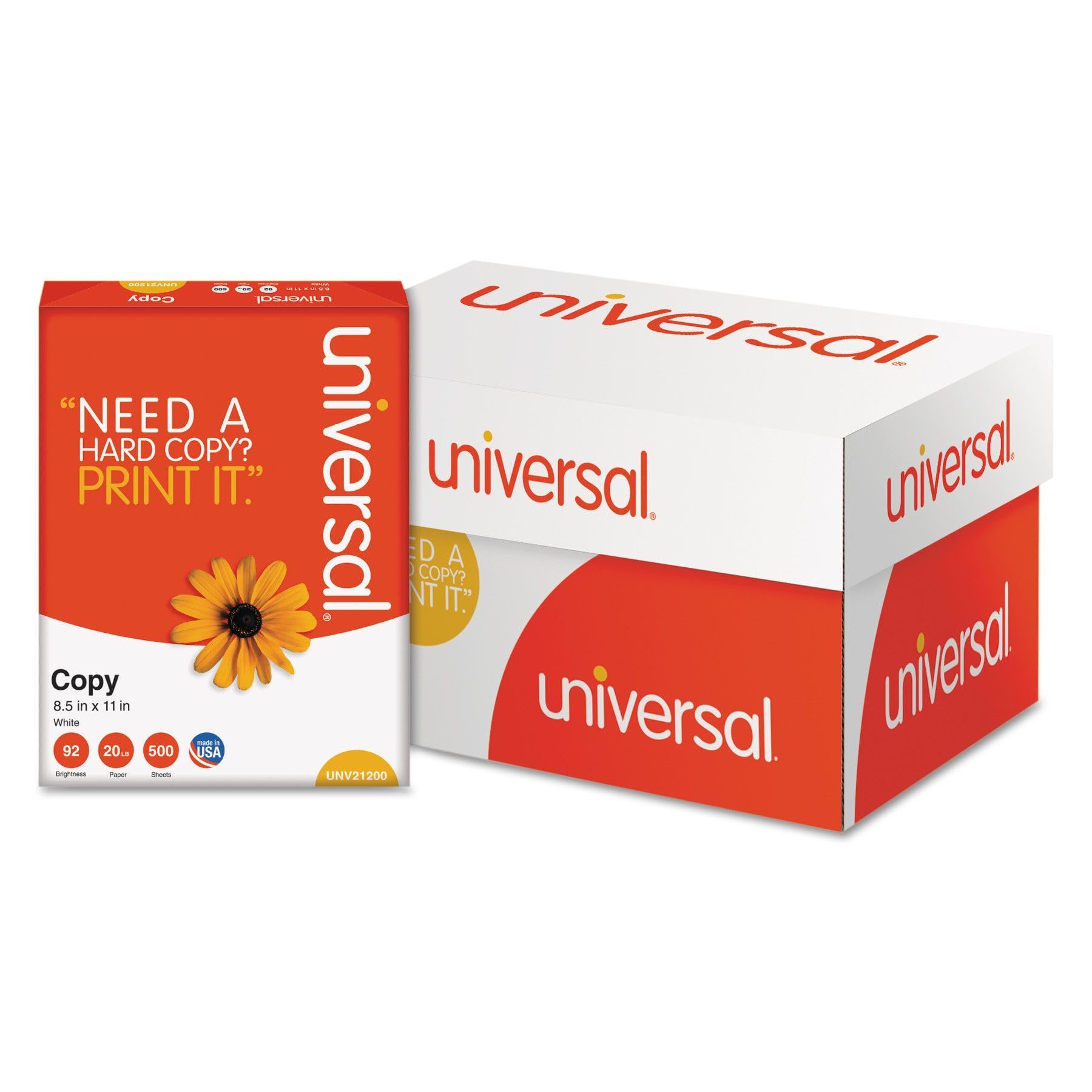Photo 1 of Universal 21200 Copy Paper, 92 Brightness, 20lb, 8-1/2 x 11, White (Case of 5000 Sheets)