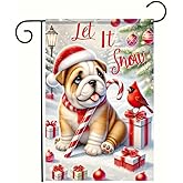 BlissYard Christmas Bulldog Garden Flag 12x18 Inch Double Sided Let It Snow Puppy Yard Banner Winter Bulldog with Candy Cane and Cardinal Christmas Tree Outdoor Lawn Porch Patio Pathway Seasonal Home Decoration