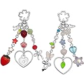 Nalefow 2 Pieces Cute Keychain Sweet Strawberry Keychain Aesthetic Y2K Accessory Flowers Keychains for Car Keys Bags Purse