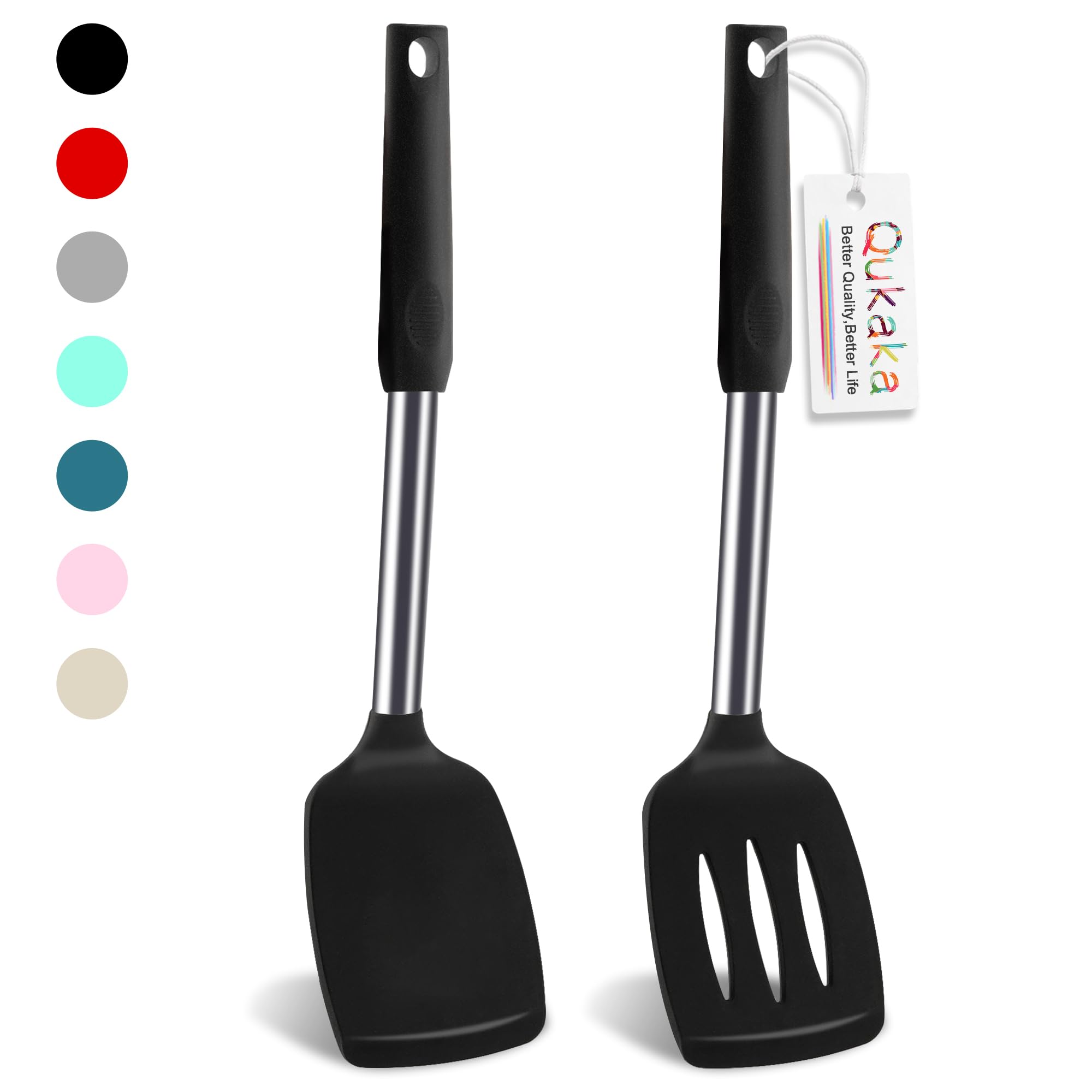 Photo 1 of 2 Pack Silicone Spatula Set,Solid & Slotted Spatulas Silicone Heat Resistant, Rubber Spatulas for Fish, Eggs, Pancakes, WOK, Cooking Utensils