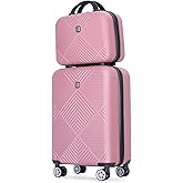 Tripcomp 2 Piece Carry on Luggage Set, Airline Approved 20 Inch Luggage with Cosmetic Case HardShell Suitcase with Spinner Wheels, Lightweight Durable Hardside Suitcases Set, Pink