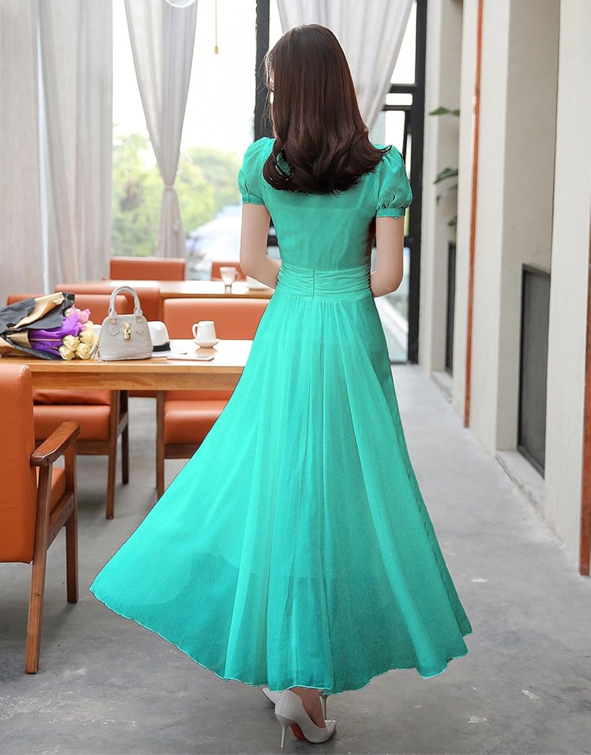 aashish garments green front pletes women crepe maxi dress