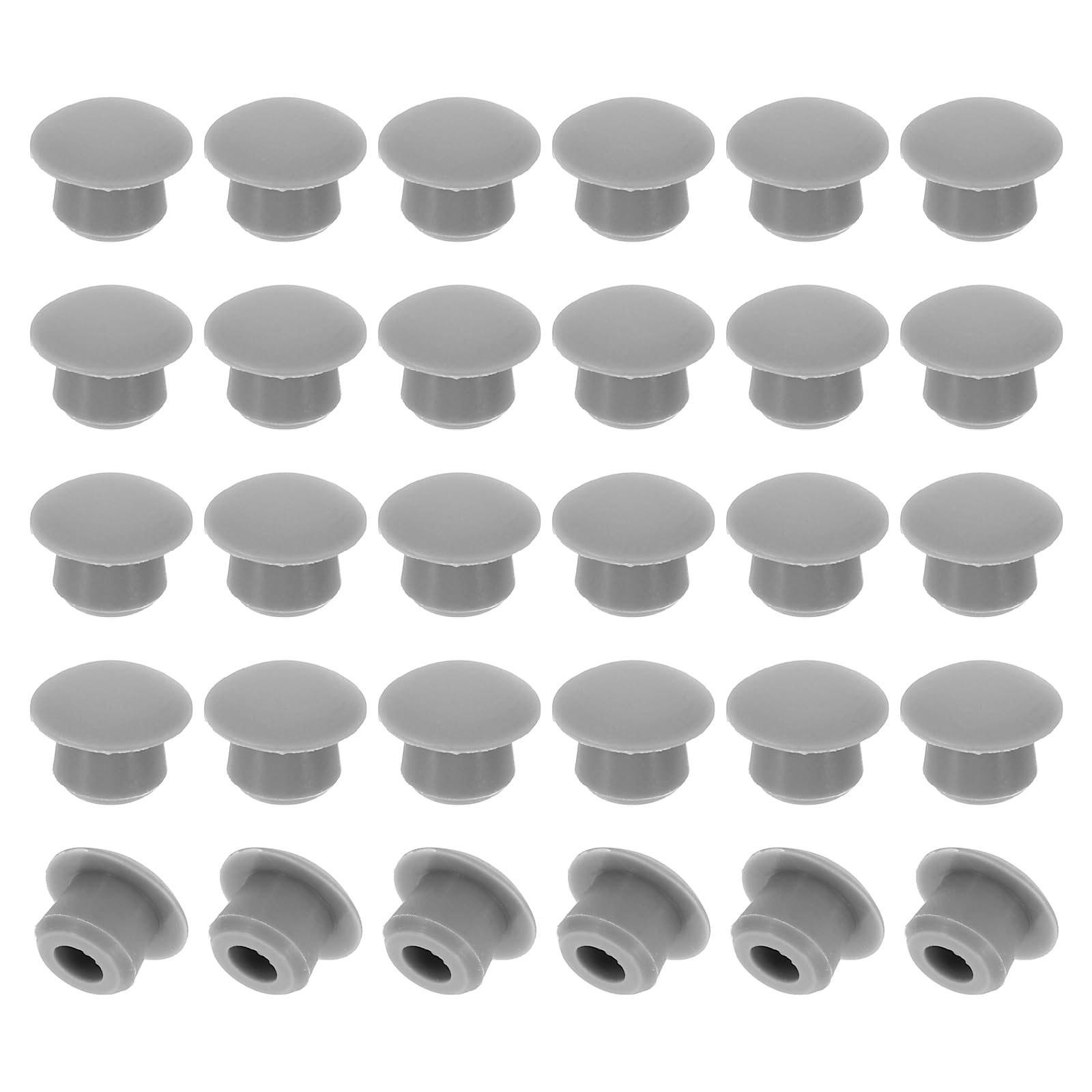 PATIKIL 7mm Diameter Silicone Round Snap, 40 Pcs in Type Locking Furniture Hole Plug Button Round Arc Protective Cover Fit for 7-7.5mm Hole for Seal Bulkhead Cylinder, Grey