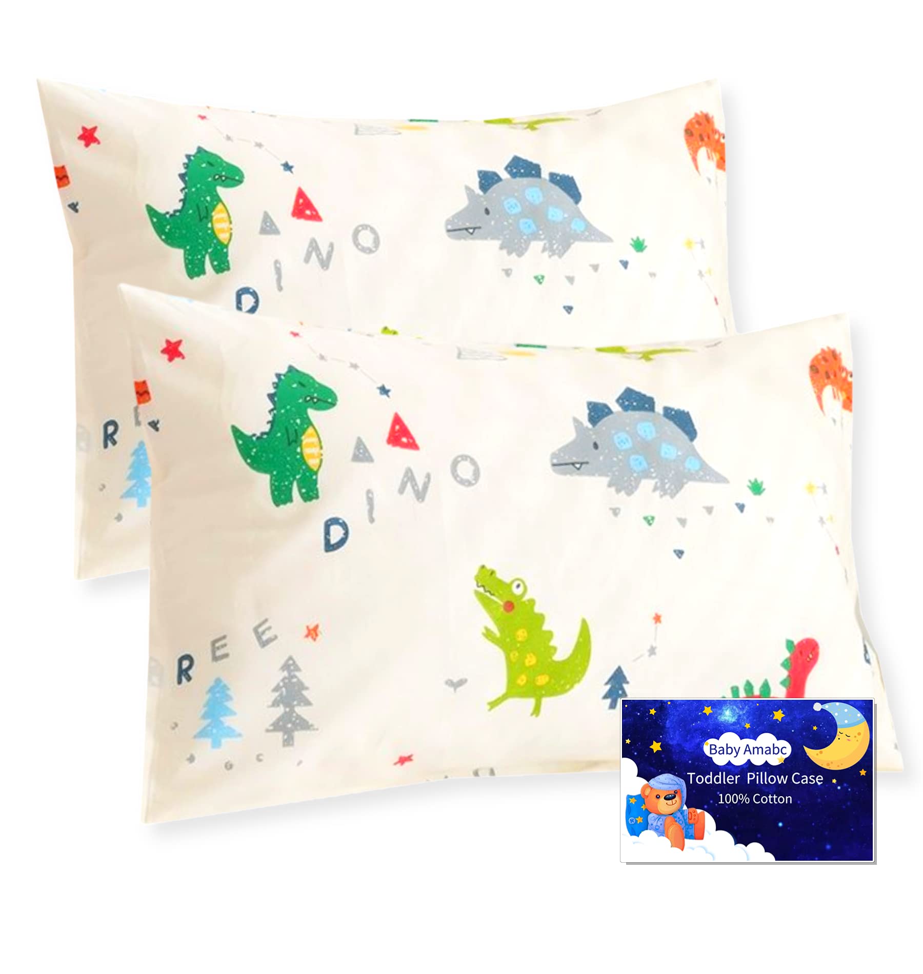 Baby Toddler Pillowcases Dinosaur Cot Bed Pillow Pair Case 40 x 60cm - 2 Pack 100% Cotton Pillow Cover Set - Kids Travel Pillow Cases for Boy & Girl Bedding, Soft Small Pillowcases Envelope Closure