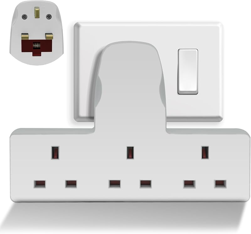 LOYRAD 3 Way Plug Extension Socket UKCA Certified 13 A Fuse White
