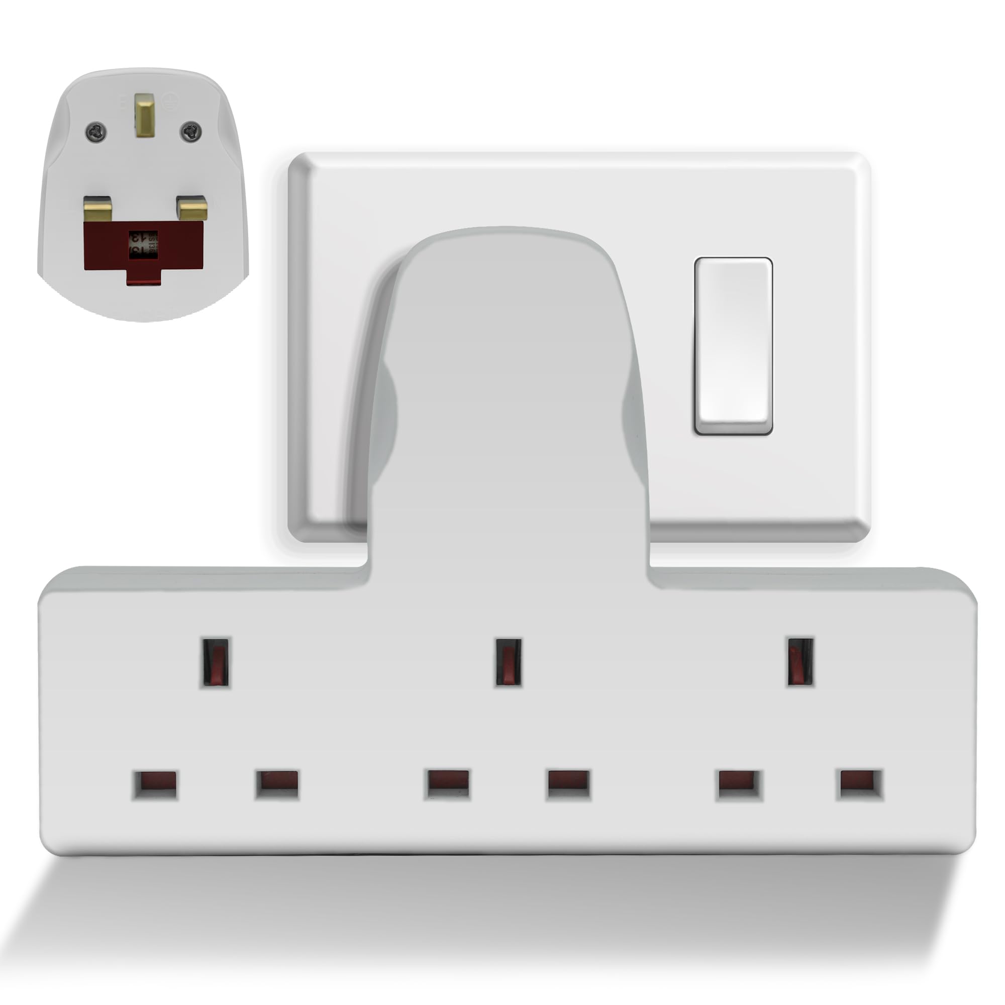 3 Way Plug Extension Socket with 13 A Fuse - UKCA Certified 3 Outlet Multi Plug Adaptor Socket Extensions - Triple Plug Adapter Uk Extension Plugs For Home, Office & Kitchen Use - 3 Way Board White
