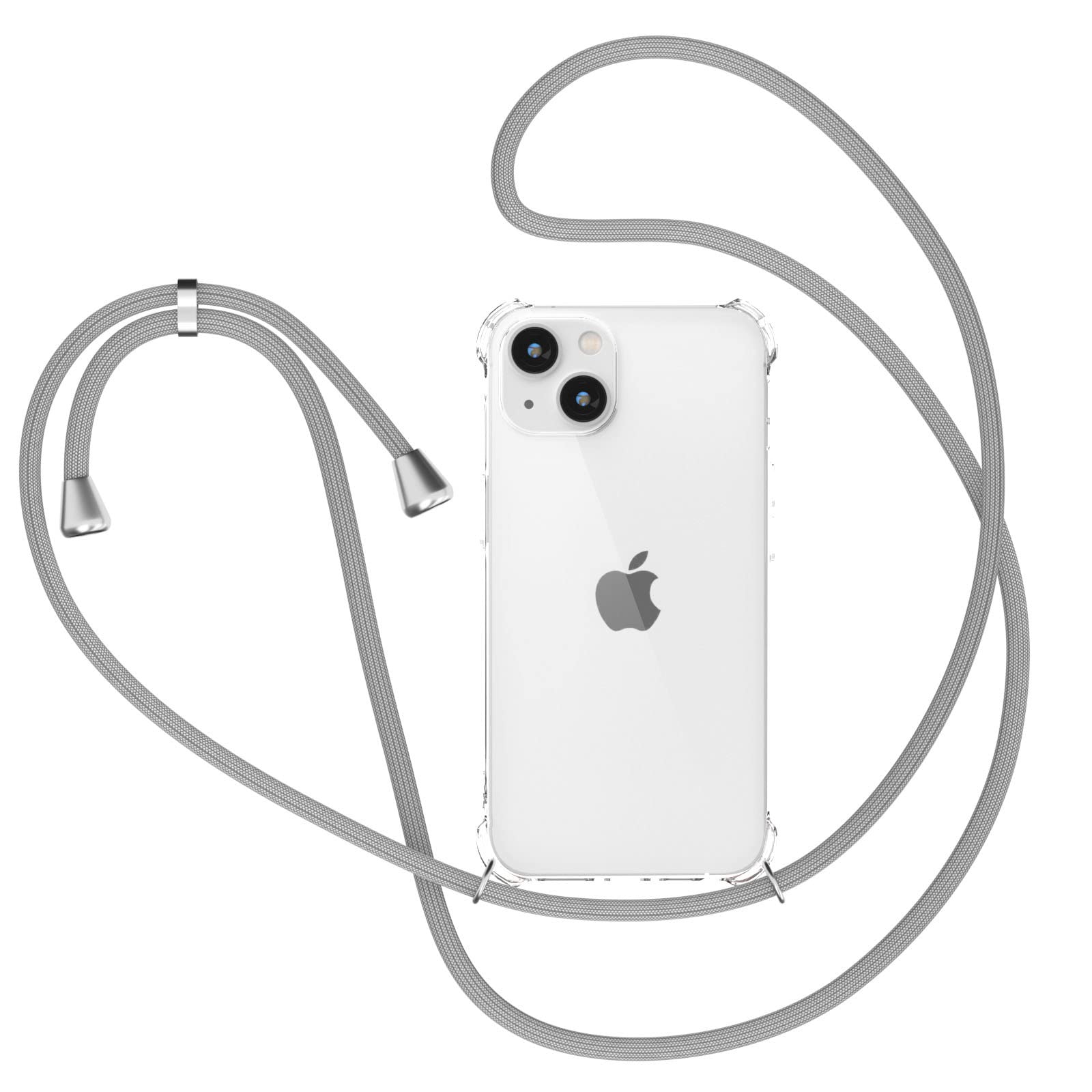 Mobile Phone Chain for iPhone 14 Case with Strap, Transparent Silicone Mobile Phone Case for iPhone 14 with Chain Shockproof Protective Case - Cord with Case for Hanging in Grey