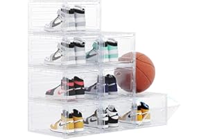 OMOPIN US 15 Clear Entryway Shoe Storage Boxes Stackable XXL, 8 Pack Clear Shoe Boxes Stackable for Closet, Drop Front Large Plastic Shoe Containers Collecting Sneakers(CLEAR 8 PACK)