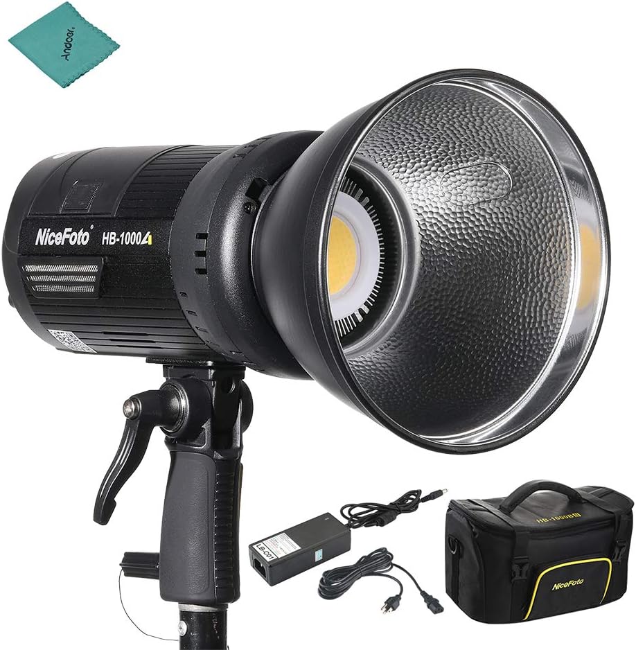 NiceFoto HB-1000A LED Video Light 3200K-6500K Bi-color LED Video Light 100W Dimmable Photography Fill Light Stepless Adjustment CRI 95+ with Bowens Mount for Studio Outdoor Photography Video Recording