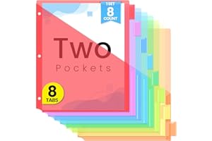 Sooez 8 Count Dividers with Pockets, 8 Tabs Binder Dividers for 3 Ring Binders, Binder Dividers with tabs, Binder Divider with Pockets for US Letter Size, Insertable Big Tabs, Red, Set of 1