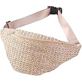 IAMUHI Straw Woven Fanny Pack Cross Chest Shoulder Handbag Purse Handwoven Beach Bag,Light Khaki