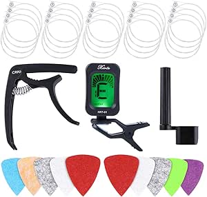Auihiay 18 Pieces Ukulele Strings Accessories Kit Include Nylon Ukulele Strings, Tuner, Felt Picks, Capo, String Winder for Soprano (21”) Concert (23“) Tenor (26”) Ukulele