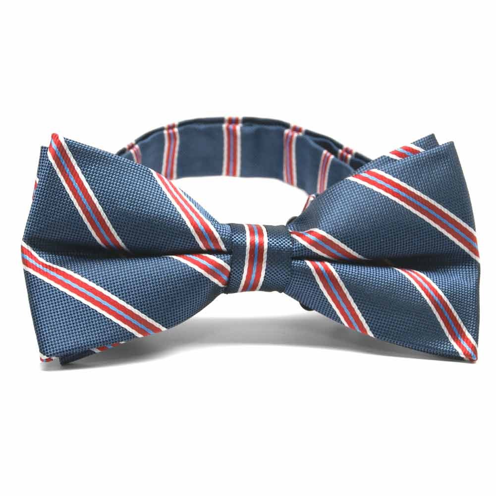 TieMart Denim Blue Melvin Stripe Band Collar Bow Tie