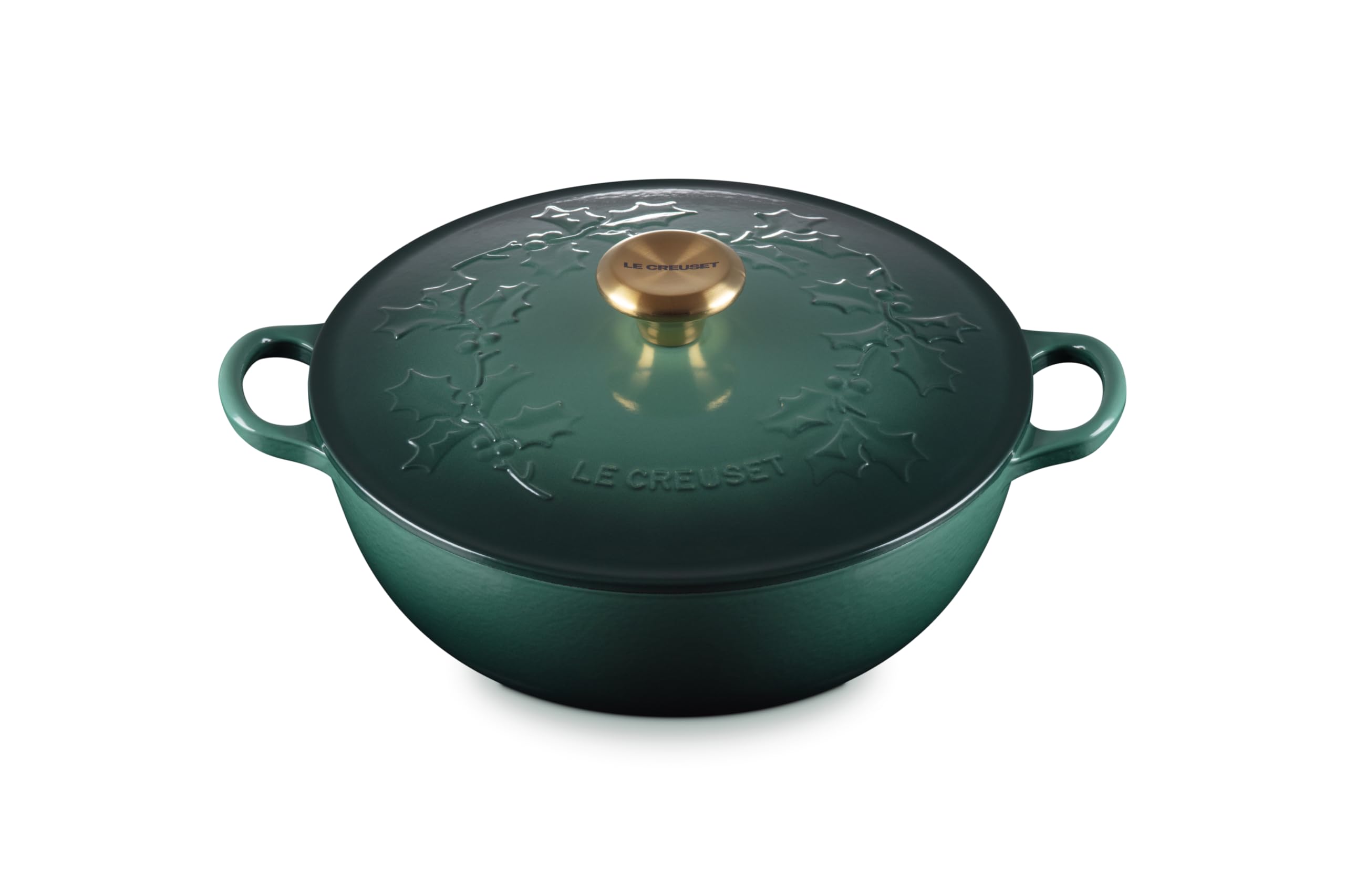 Photo 1 of Le Creuset Enameled Cast Iron Holly Collection Soup Pot, 4.5 qt., Artichaut with Gold Knob