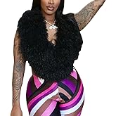 Pinwe Women Strapless Tops Halter Backless Tie Lace Up Faux Fur Vest Sleeveless Feather Fuzzy Tank Shaggy Waistcoat Cape