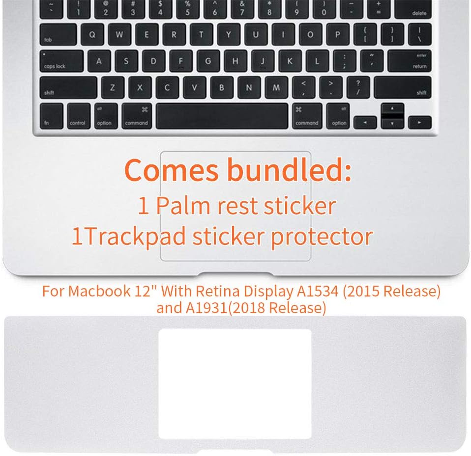 MMDW 12 inch Palm Rest Cover with Trackpad Protector Sticker Skin Silver for Macbook 12" With Retina Display A1534 (2015 Release)&A1931(2018 Release)