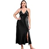ALCEA ROSEA Plus Size Long Silky Satin Lace Nightgowns Slip for Women Oversized Sleepwear Lingerie Long Sleepdress elegant
