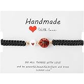 Dainty Adjustable Unisex Soccer Football Rugby Baseball Braided Sports Bracelets With Card Handmade Beaded Ball Charm Bracelets for Women Men Sports Team Party Favors Jewelry Gifts